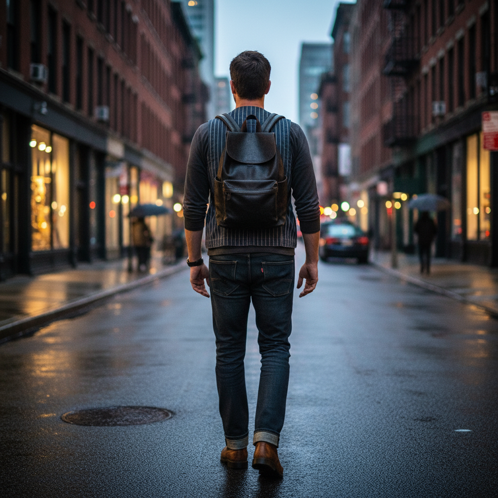 A man wearing an Urban Fashion & Streetwear | Craftklart striped cotton cargo vest walking on a city street.