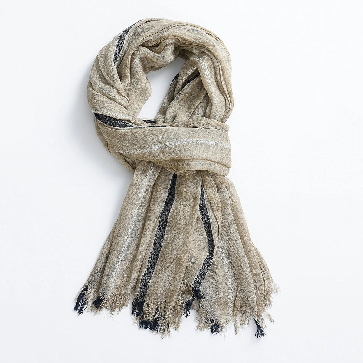 Urban Fashion & Streetwear | Craftklart beige striped men's scarf with soft tassel edges and windproof design