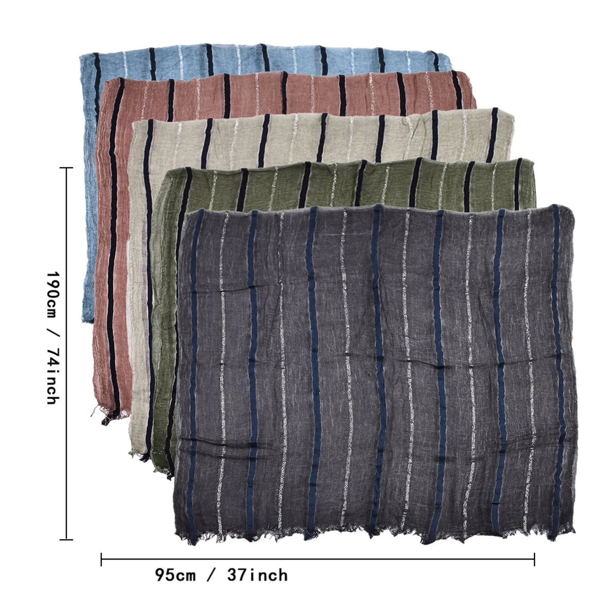 Urban Fashion & Streetwear | Craftklart striped polyester scarves in blue, brown, beige, green, and grey with tassels