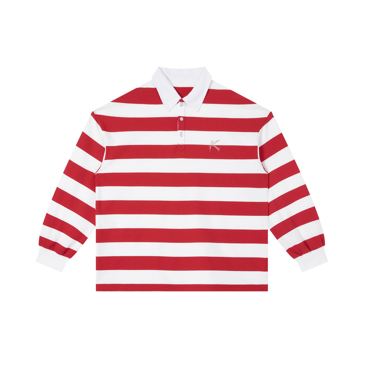 Urban Fashion & Streetwear | Craftklart red and white striped long sleeve rugby shirt with a white collar.