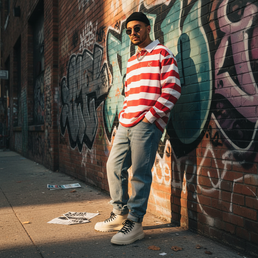 Urban Fashion & Streetwear | Craftklart red and white striped long sleeve rugby shirt with white collar and logo