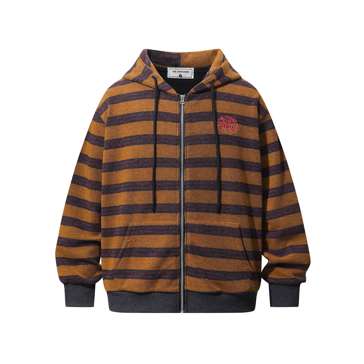 Urban Fashion & Streetwear | Craftklart striped full zip hoodie in earthy tones with textured fabric and chest logo