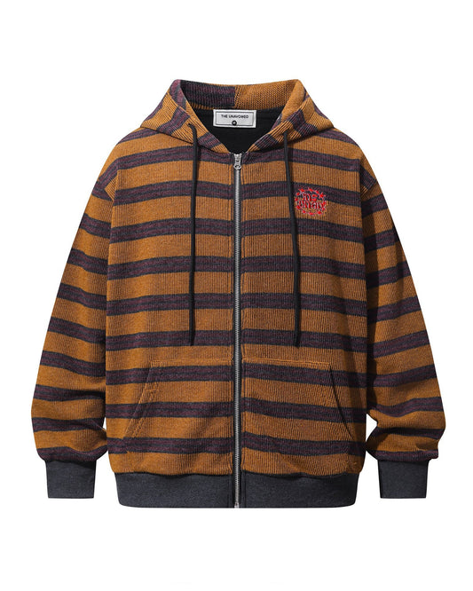 Urban Fashion & Streetwear | Craftklart striped full zip hoodie in earthy brown and black with chest embroidery