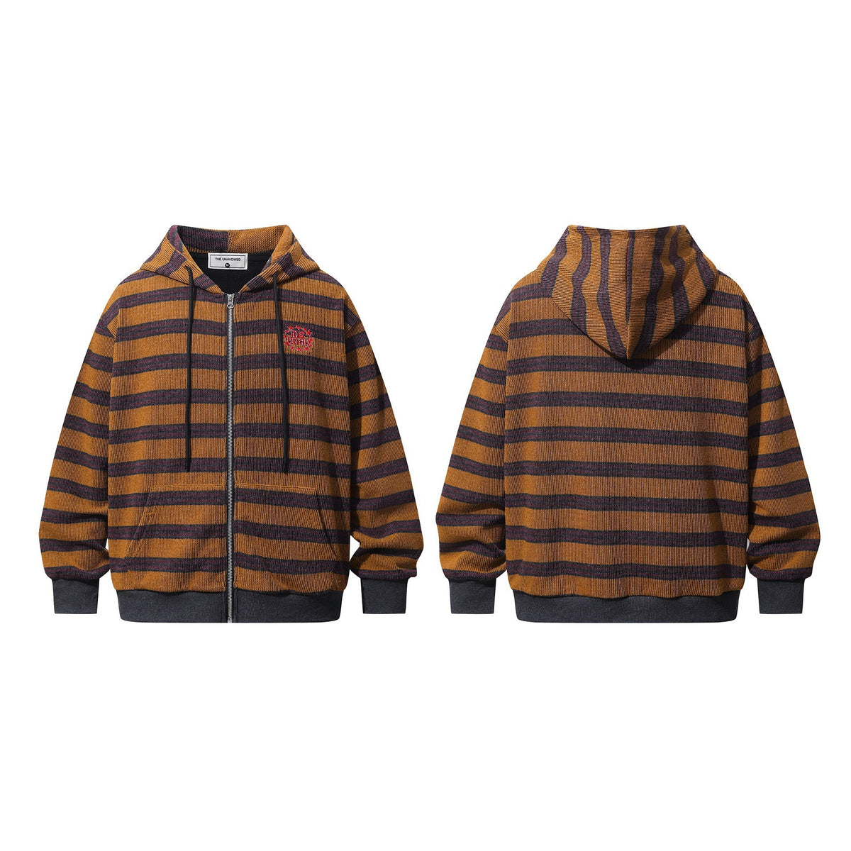 Urban Fashion & Streetwear | Craftklart striped full zip hoodie in brown and black with embroidered chest detail