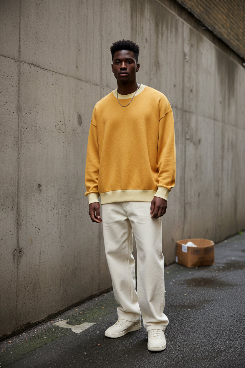 Relaxed fit knitted crew neck sweater by Urban Fashion & Streetwear Craftklart, shown in a casual style with textured knit fabric.