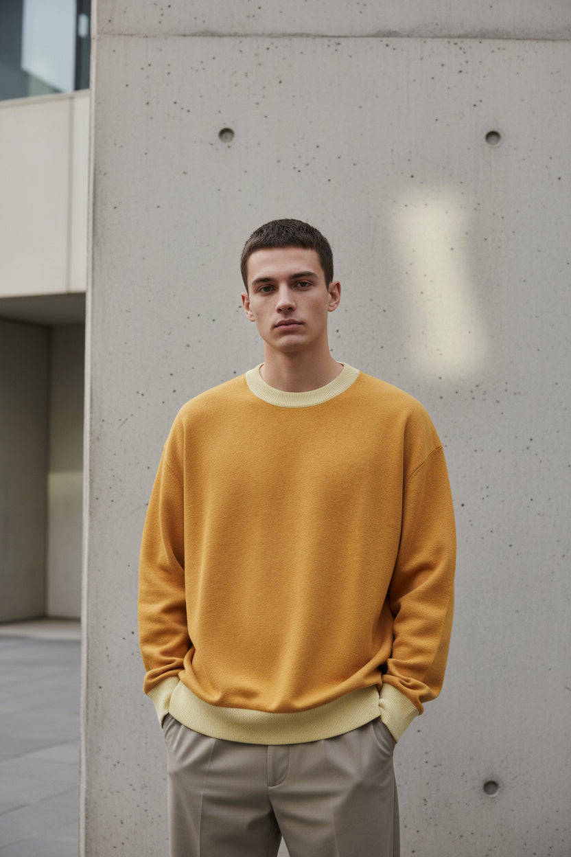 Relaxed fit knitted crew neck sweater by Urban Fashion & Streetwear Craftklart, shown in 2XS size with soft, textured fabric.