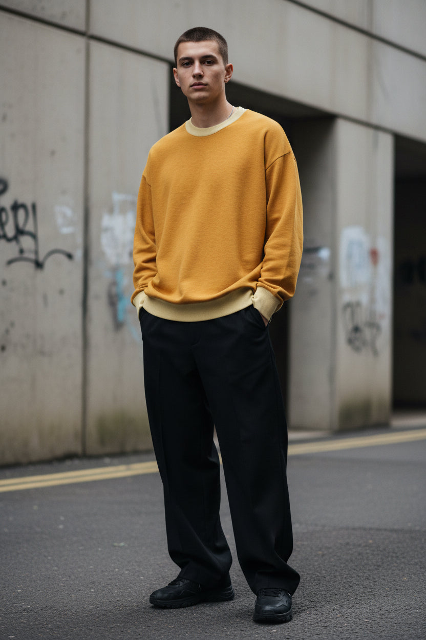 Relaxed fit knitted crew neck sweater from Urban Fashion & Streetwear Craftklart, shown in 2XS with a cozy knit texture.
