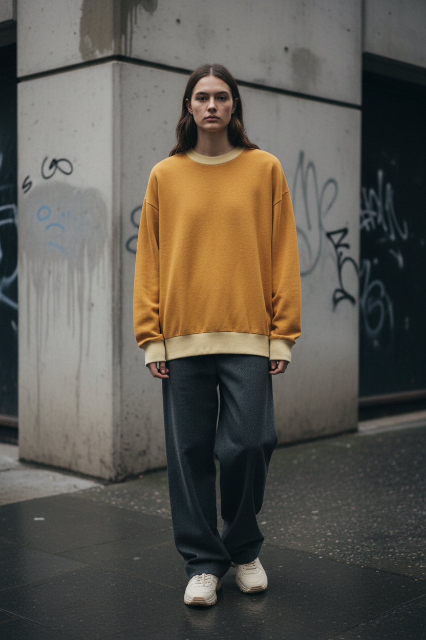 Relaxed fit knitted crew neck sweater by Urban Fashion & Streetwear, featuring cozy knit fabric and casual style.