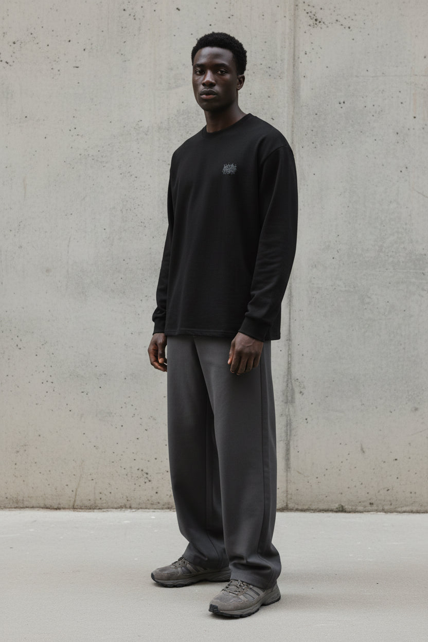 Black Urban Fashion & Streetwear Craftklart sweatshirt with a heavyweight long sleeve shirt design, casual and stylish for streetwear look.