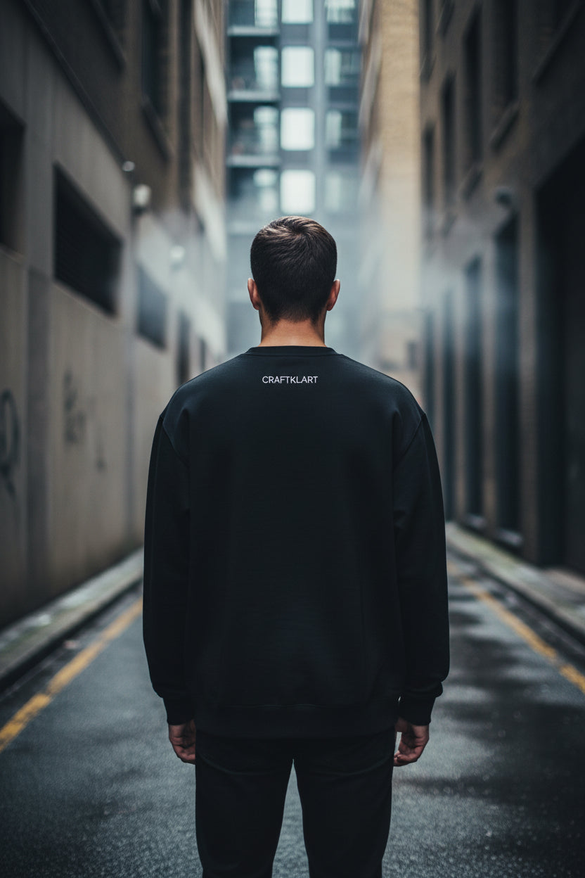 Black heavy-weight long sleeve sweatshirt by Urban Fashion & Streetwear Craftklart, featuring a comfortable, stylish fit.