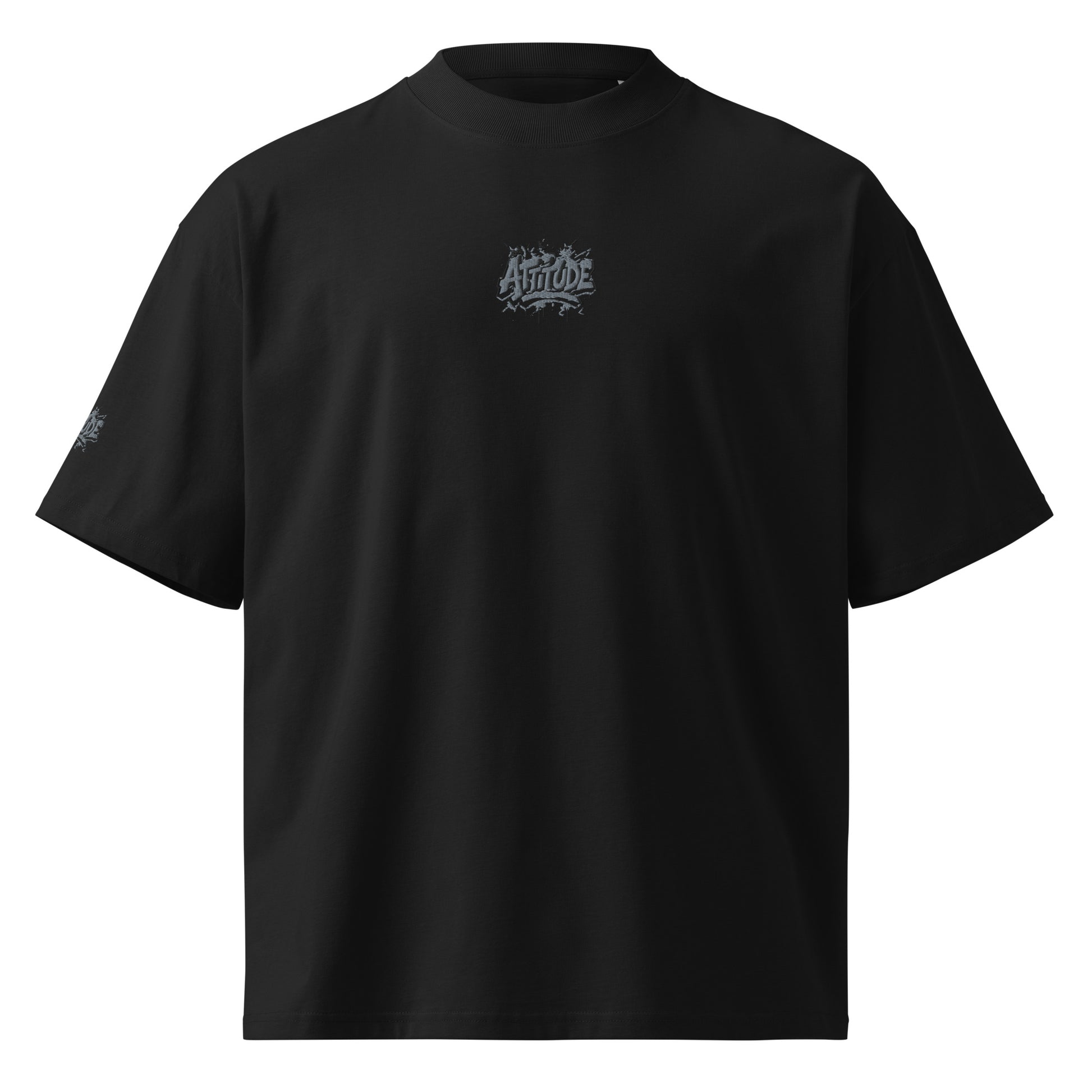 Black unisex organic oversized high neck T-shirt by Urban Fashion & Streetwear Craftklart, featuring a relaxed fit and high neckline.