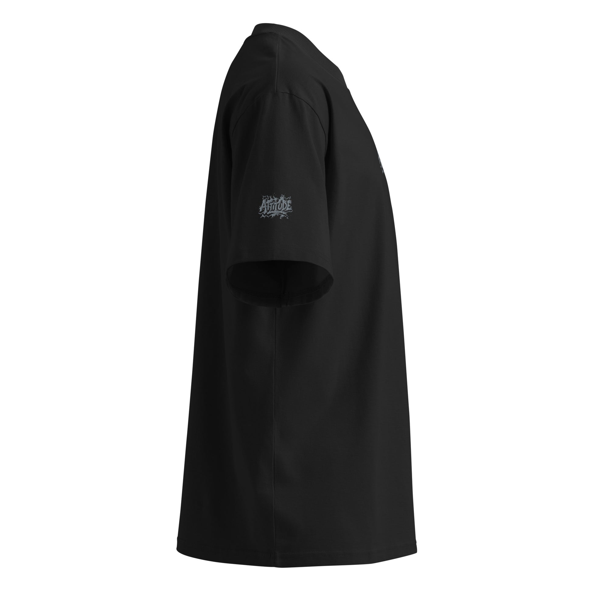 Black oversized unisex organic high neck T-shirt by Attitude, urban streetwear style, crafted for a casual, modern look.