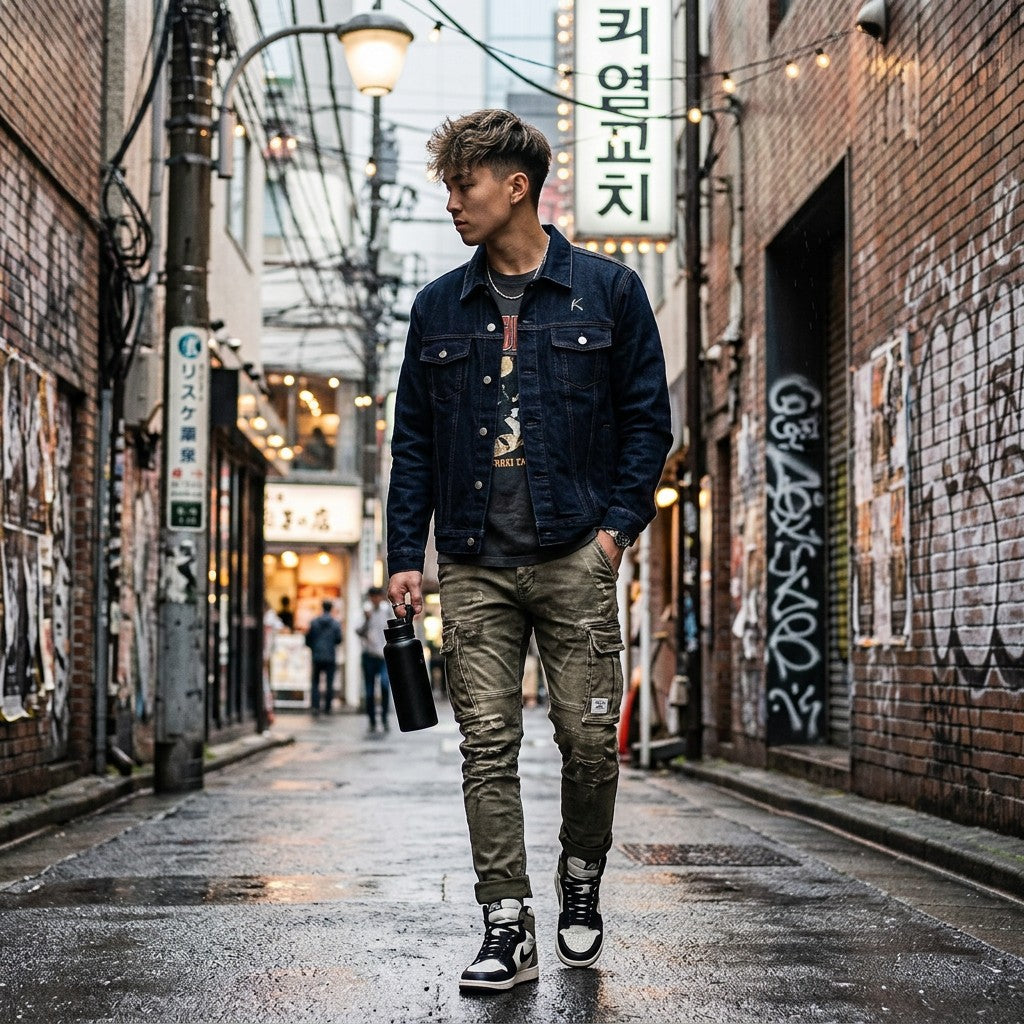 Urban Fashion & Streetwear | Craftklart vintage wash denim jacket worn by a man in a city alleyway.