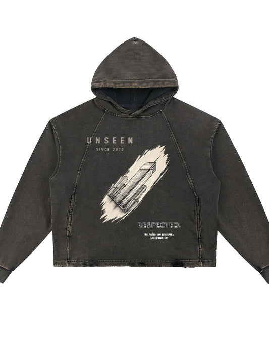 Urban Fashion & Streetwear | Craftklart vintage washed black heavyweight hoodie with frayed hem and graphic print.