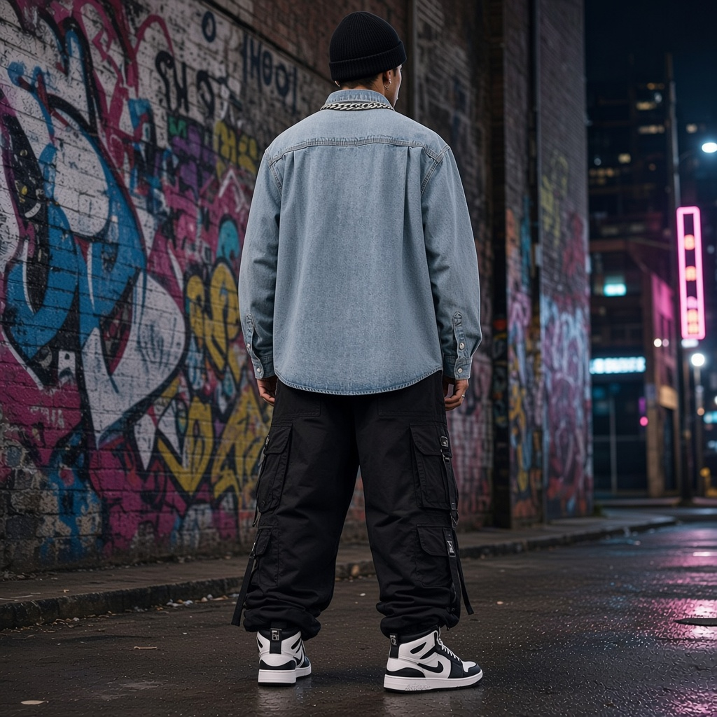 Urban Fashion & Streetwear | Craftklart denim shirt in a loose fit with a vintage wash, worn by a model in an alley.