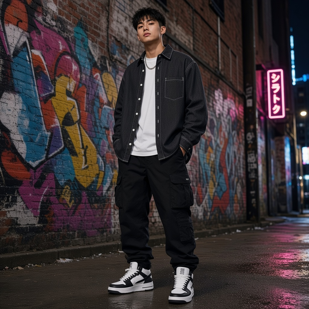 Urban Fashion & Streetwear | Craftklart unisex washed denim shirt with drop shoulders and patch pocket in a city alley.