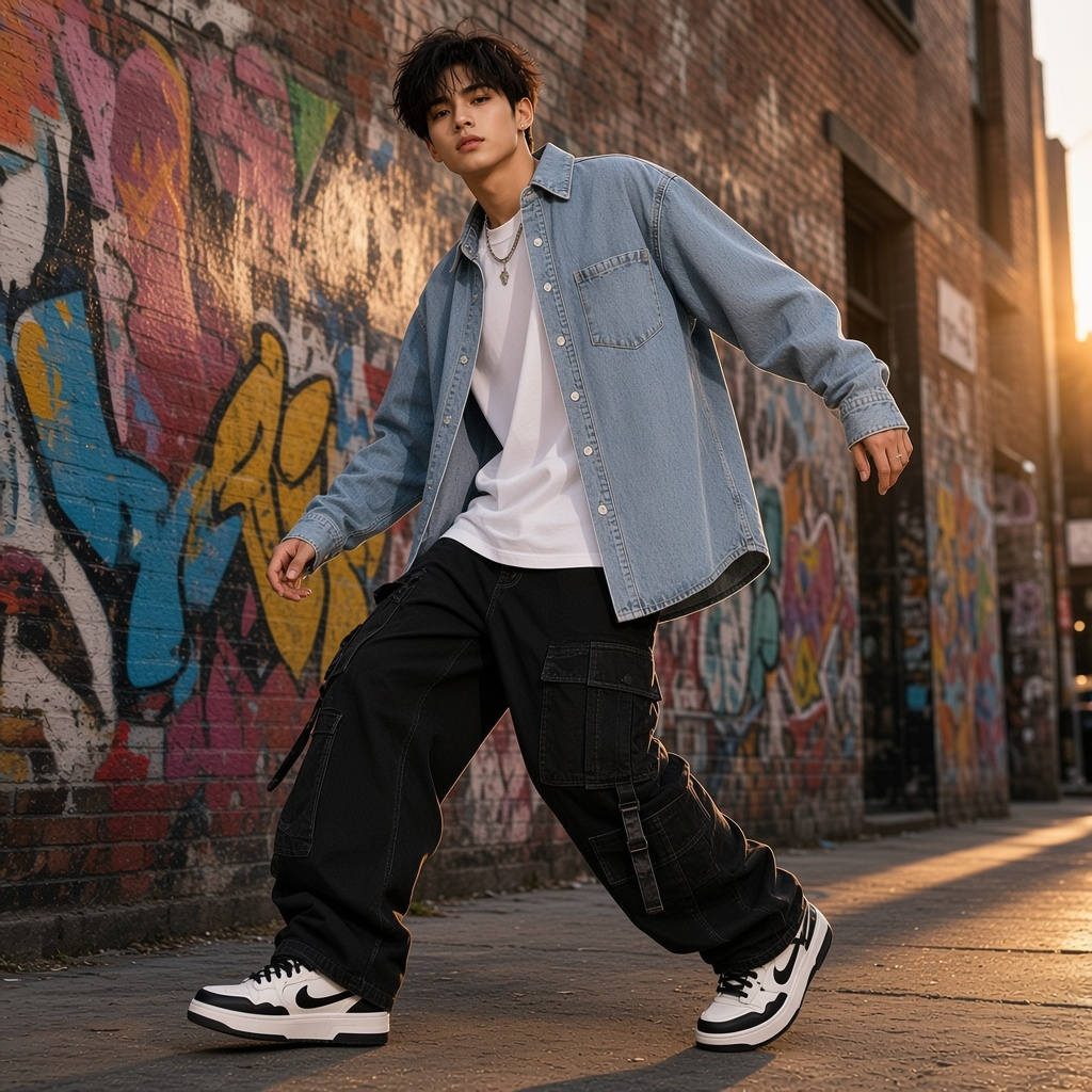 Urban Fashion & Streetwear | Craftklart denim shirt in a loose, washed blue fit worn by a model in an urban setting.