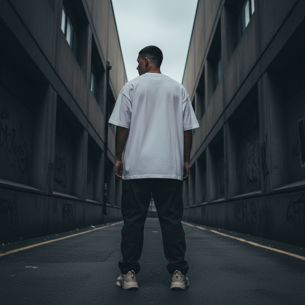 Back view of a plain white heavyweight 100% cotton drop shoulder t-shirt from Urban Fashion & Streetwear | Craftklart.