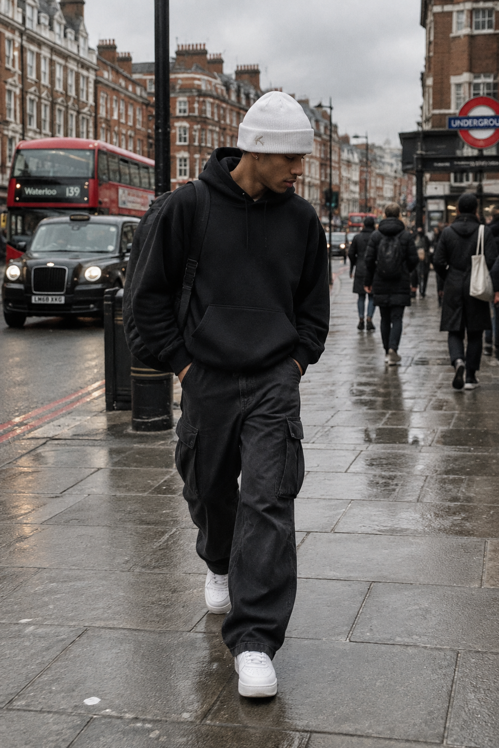Craftklart Signature Ribbed Knit Beanie in white, stylish urban streetwear beanie with ribbed knit pattern and logo detail.