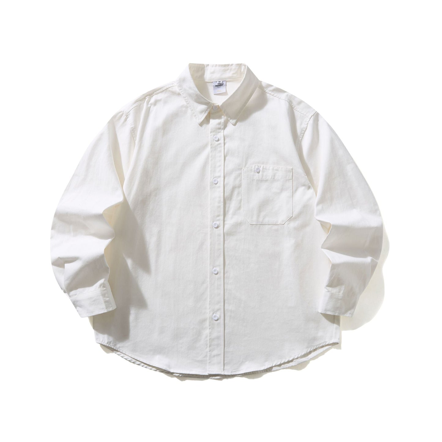 Urban Fashion & Streetwear | Craftklart white oversized long-sleeve cotton blend shirt with a flip collar and pocket.