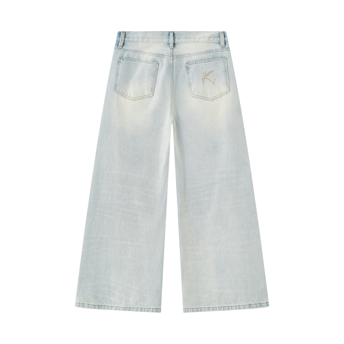 Urban Fashion & Streetwear | Craftklart wide leg denim jeans in light vintage wash with back pocket K embroidery.