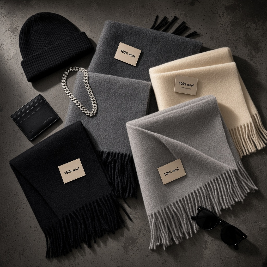 Urban Fashion & Streetwear | Craftklart collection of 100% wool scarves in neutral tones with fringe and beanies.