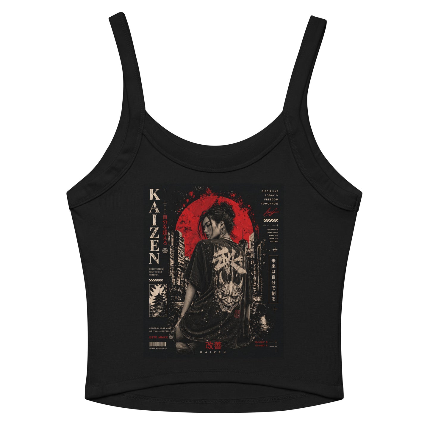 Black women's Craftklart Discipline Micro-rib Tank Top with a fitted style and back design, perfect for streetwear essentials.