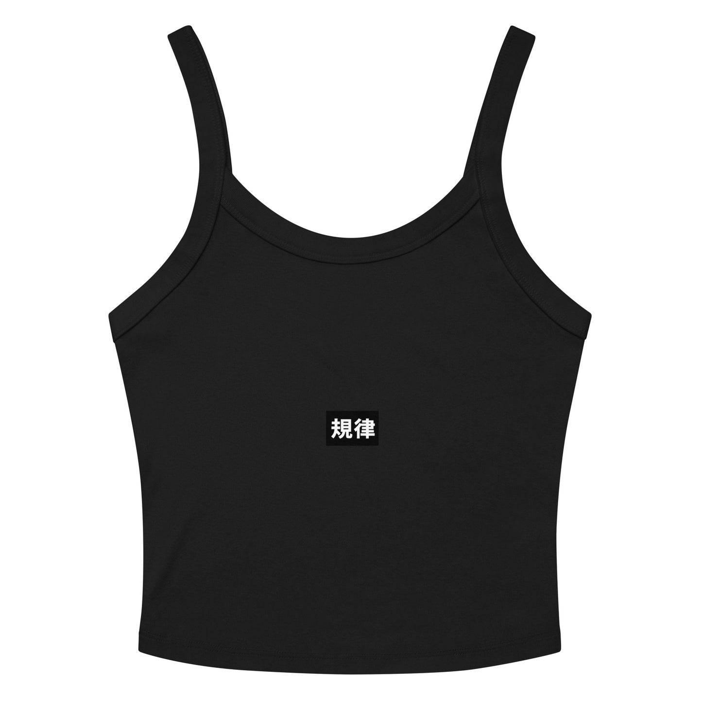 Craftklart women's black micro-rib tank top, streetwear essential with a fitted front view and sleek design.