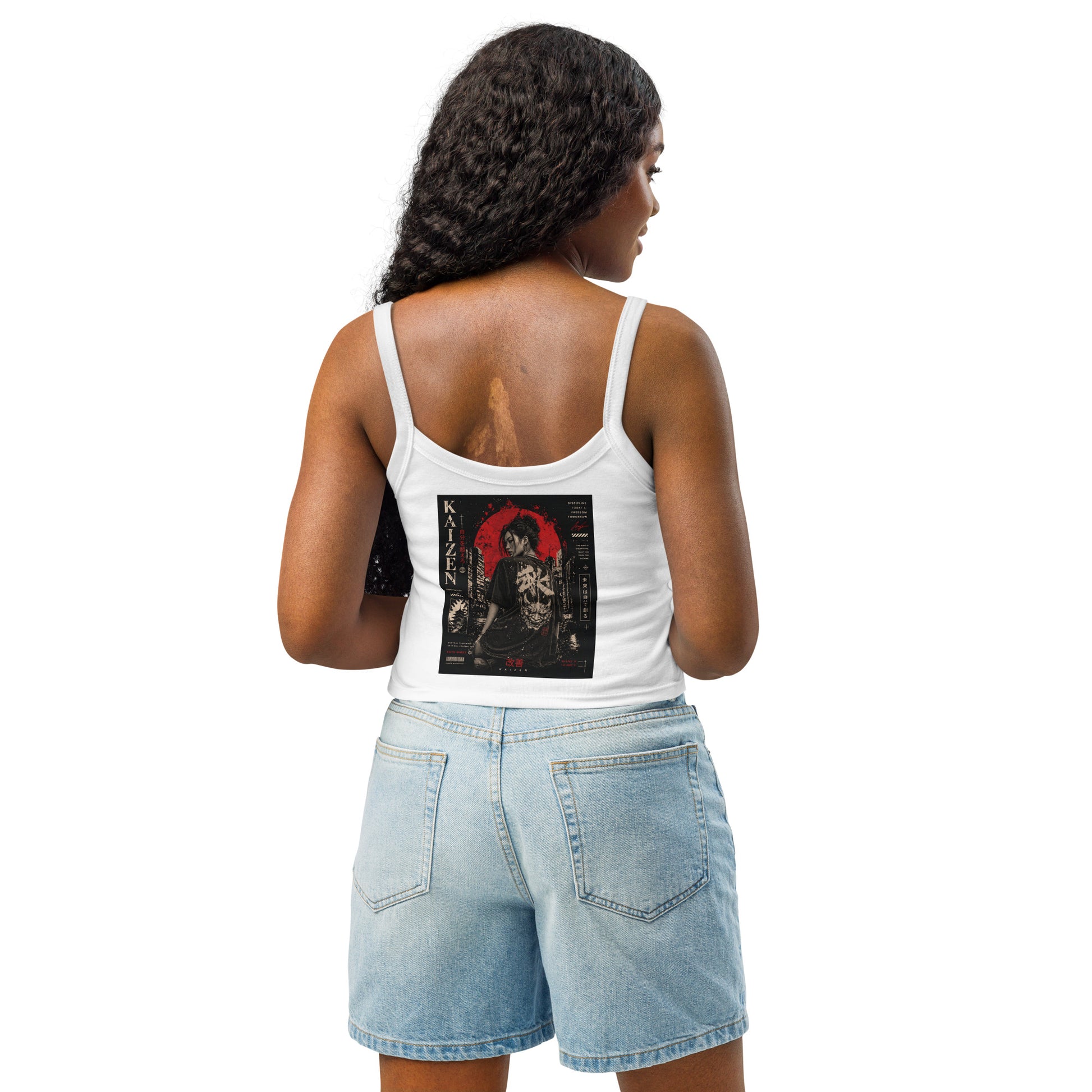 White women's Discipline Micro-rib Tank Top by Craftklart, soft stretch fabric, fitted sleeveless streetwear essential.
