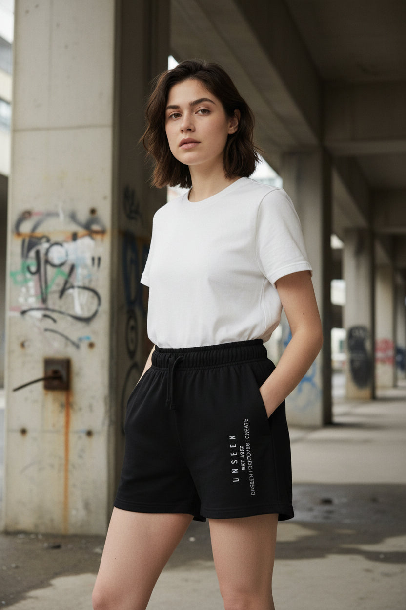 Unseen Ladies Shorts by CKL, stylish denim shorts with a high waist and distressed details, displayed on a neutral background.
