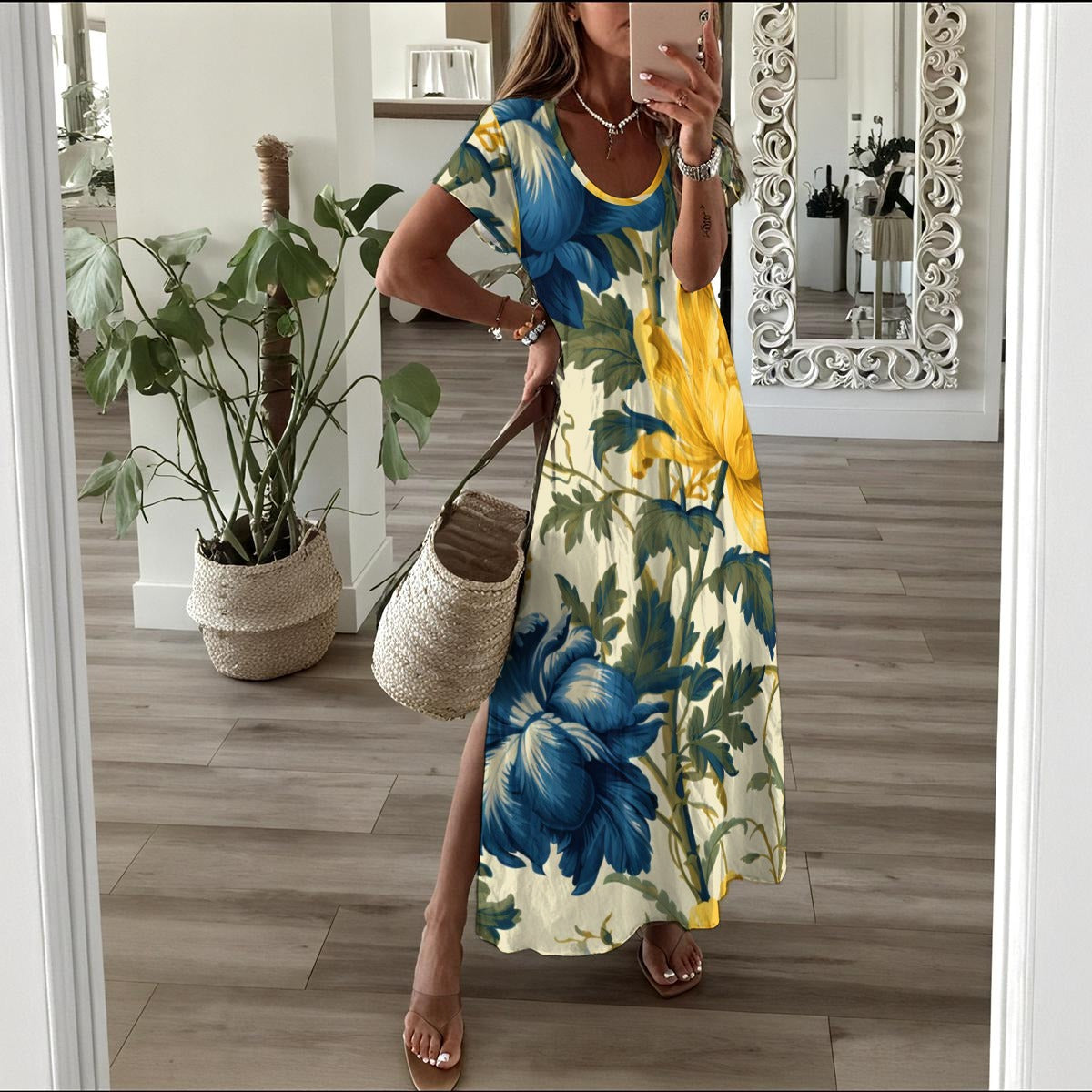 White Urban Spring women's long dress by Yoycol, flowing fabric with a stylish, elegant design perfect for casual or formal wear.