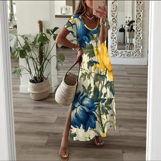 White Urban Spring women's long dress by Yoycol, flowing fabric with a stylish, elegant design perfect for casual or formal wear.