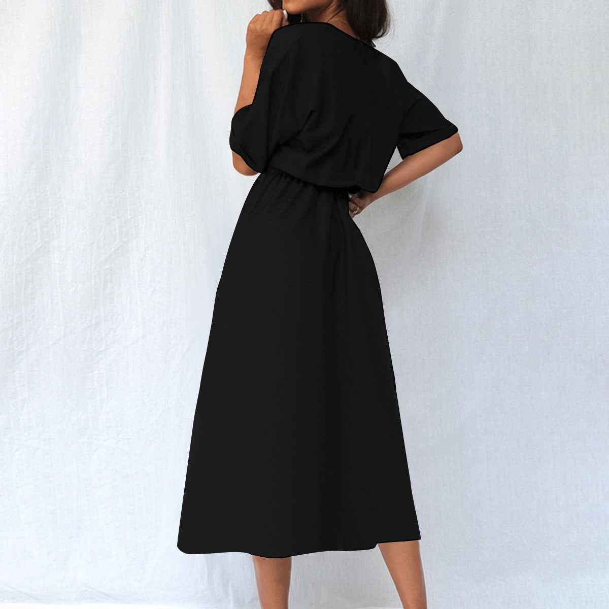 White urban casual women's elastic waist AOP dress by Yoycol, lightweight and stylish for everyday wear.