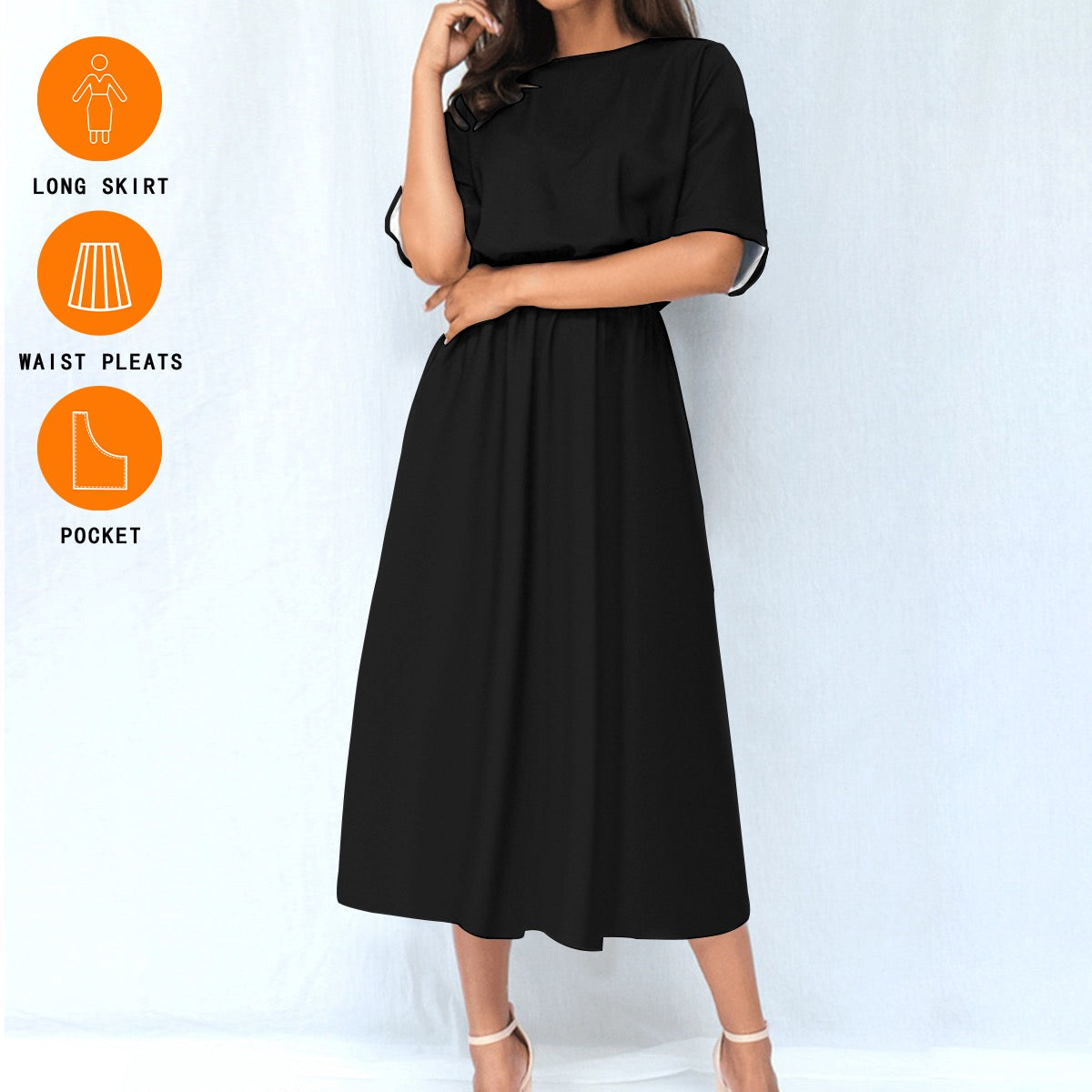 White urban casual women's elastic waist AOP dress by Yoycol, featuring a relaxed fit and stylish pattern.