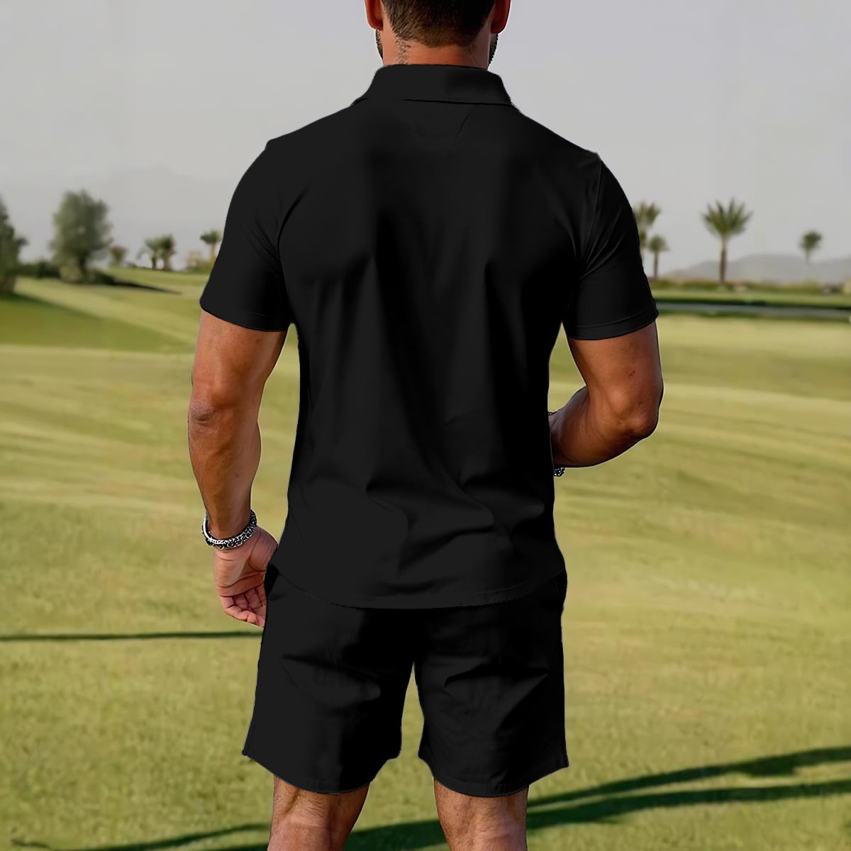 Men's black Urban Operator Polo sportswear set by Yoycol, includes polo shirt and matching athletic pants.