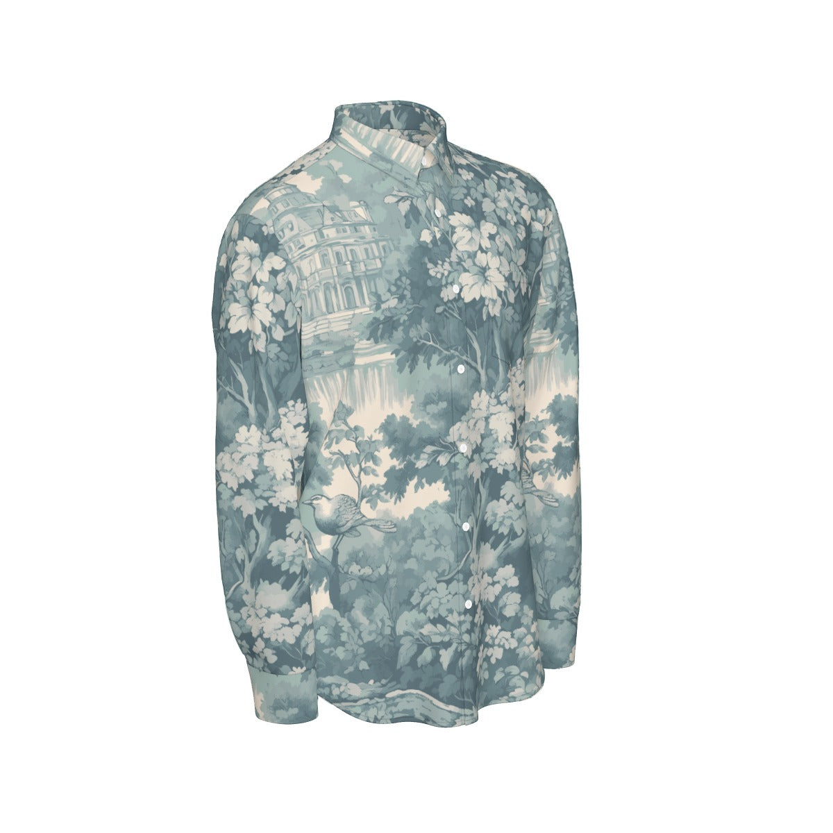 White all-over print men's long sleeve shirt by Yoycol, slim fit, made of 115GSM cotton poplin.