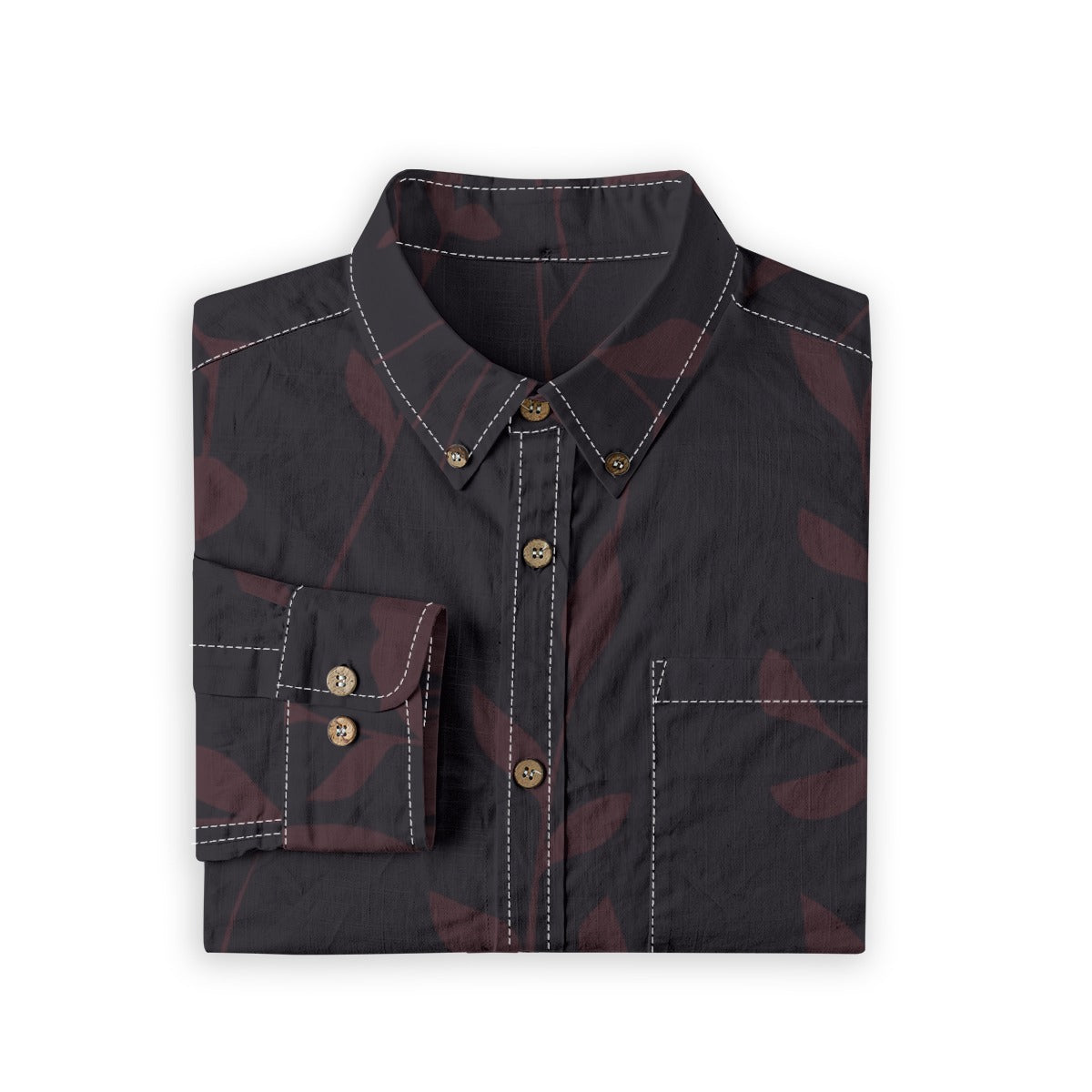 All-over print men's lapel shirt by Yoycol, long sleeve, 125GSM slub cotton in white with detailed all-over design.