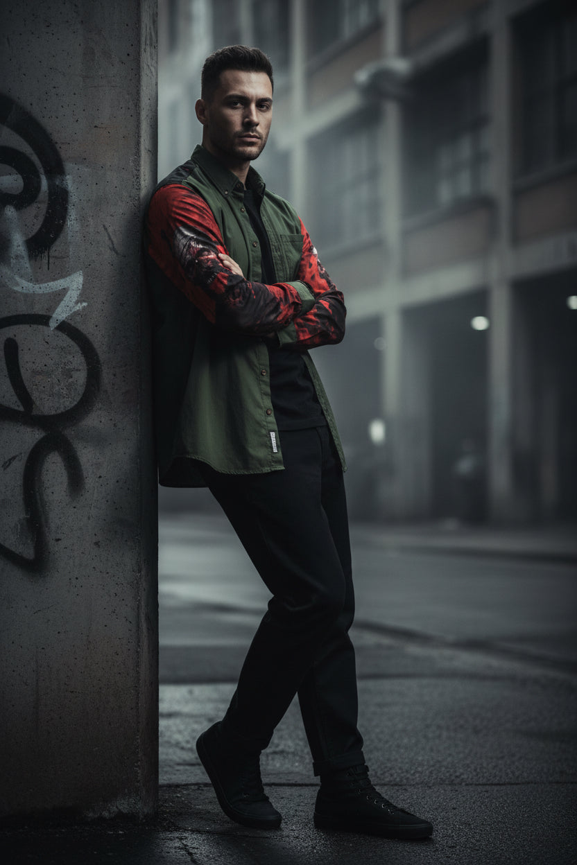 White Urban Zombie men's casual lapel long sleeve shirt by Yoycol, featuring a relaxed fit and stylish design.