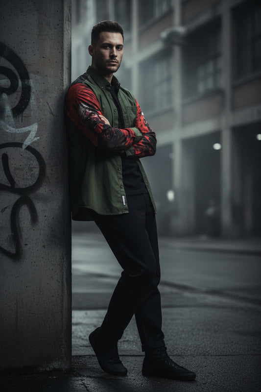 White Urban Zombie men's casual lapel long sleeve shirt by Yoycol, featuring a relaxed fit and stylish design.