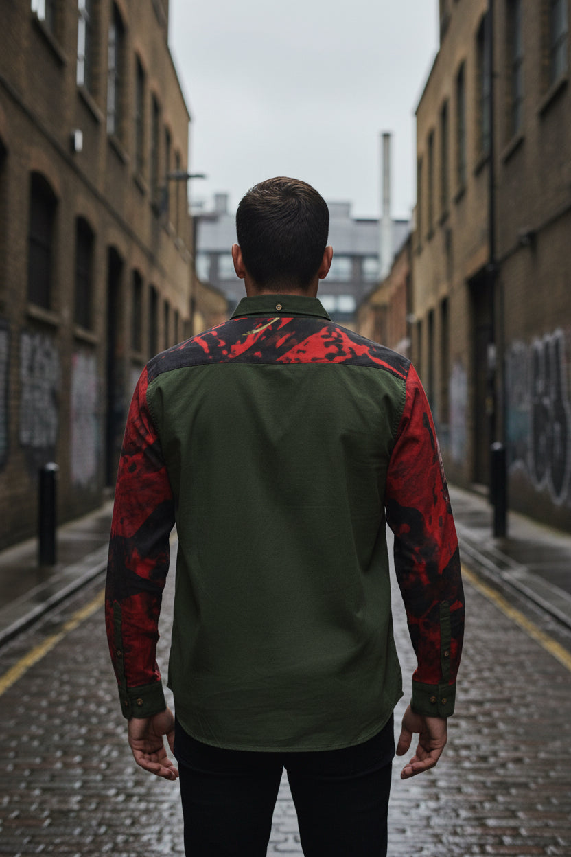 White Urban Zombie men's casual lapel long sleeve shirt by Yoycol featuring a modern zombie-themed design.