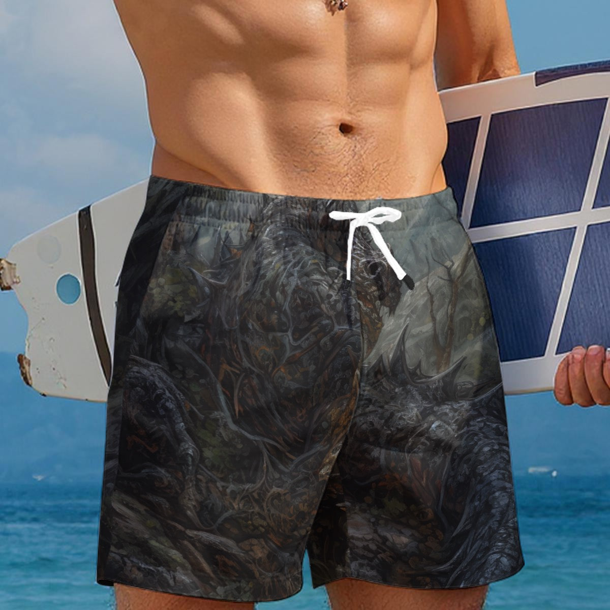 Gray Urban Dawn men's beach shorts by Yoycol featuring a relaxed fit and casual style, perfect for summer beach outings.