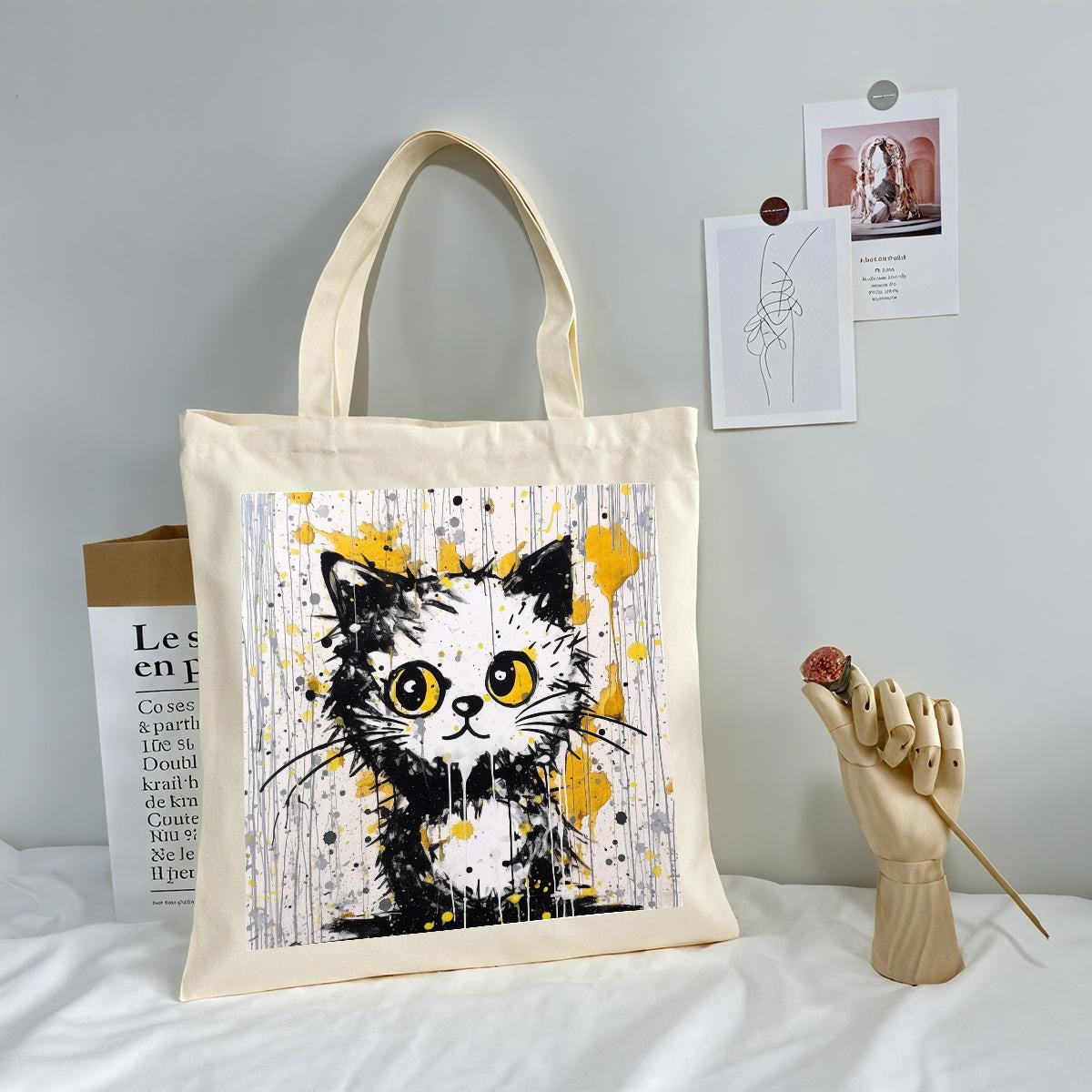 White Yoycol tote bag with sturdy handles and spacious interior, perfect for everyday use and casual outings.