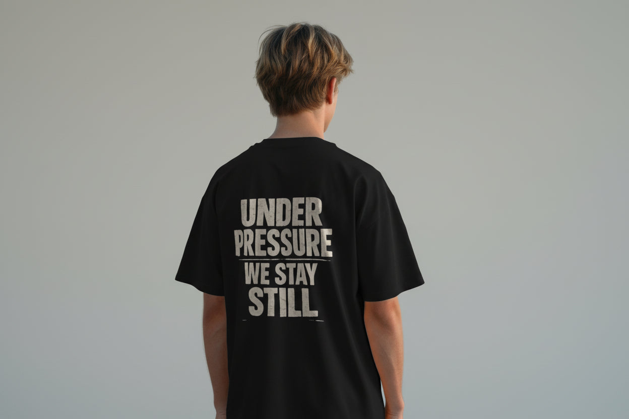 Craftklart Still No Noise organic oversized printed T-shirt with bold graphic design on soft cotton fabric.