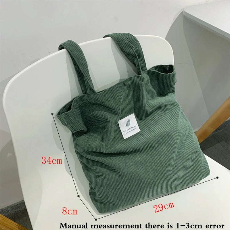 Women Reusable Soft Corduroy Urban Shopper Totes Bag - Premium Tote Bags from Craftklart Dropship - Just $9.95! Shop now at Craftklart.store