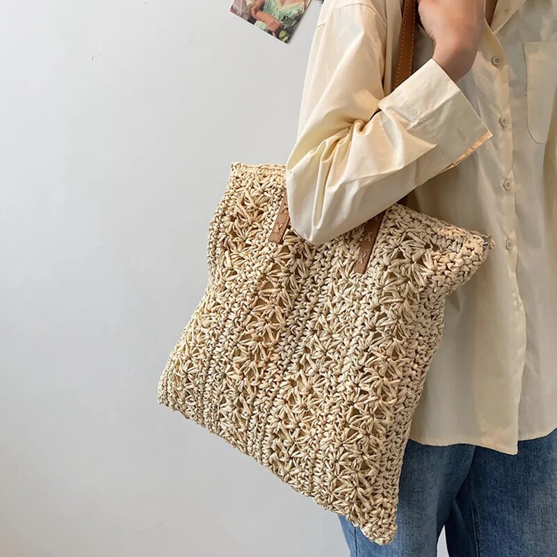 Japanese Straw Women's Summer Raffia Rattan Shopping - Premium Tote Bags from Craftklart Dropship - Just $24.10! Shop now at Craftklart.store