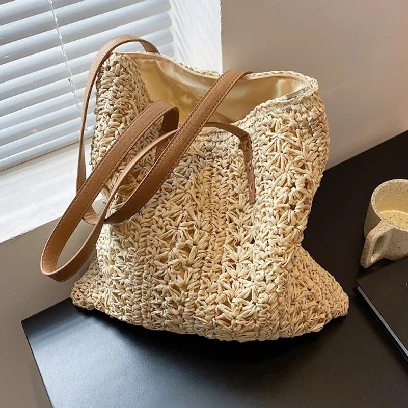 Japanese Straw Women's Summer Raffia Rattan Shopping - Premium Tote Bags from Craftklart Dropship - Just $24.10! Shop now at Craftklart.store