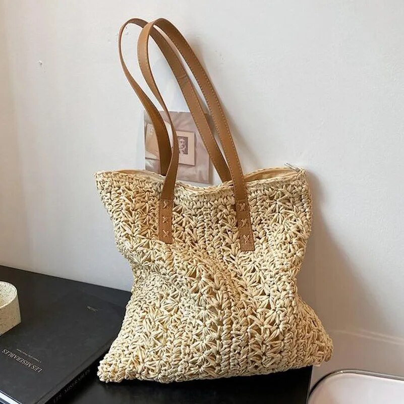 Japanese Straw Women's Summer Raffia Rattan Shopping - Premium Tote Bags from Craftklart Dropship - Just $24.10! Shop now at Craftklart.store