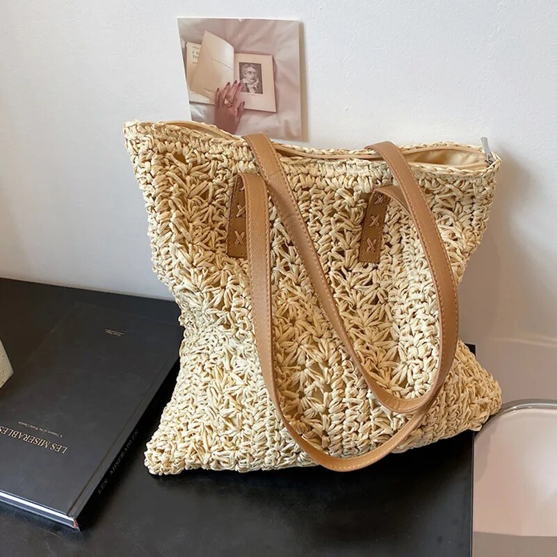 Japanese Straw Women's Summer Raffia Rattan Shopping - Premium Tote Bags from Craftklart Dropship - Just $24.10! Shop now at Craftklart.store