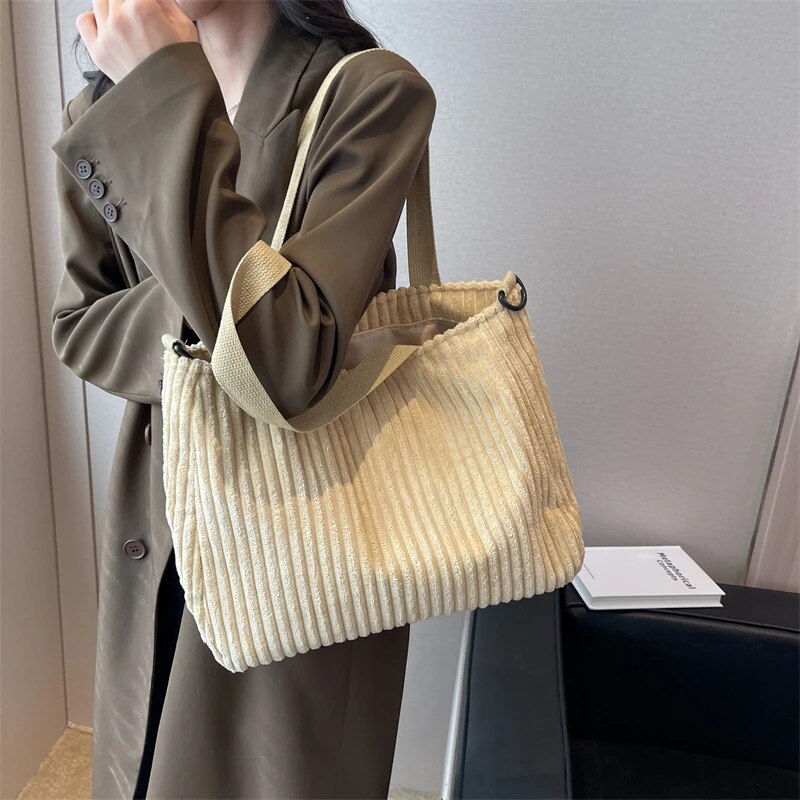 LEFTSIDE Solid Soft Corduroy Handbags for Women - Premium Tote Bags from Craftklart Dropship - Just $16.50! Shop now at Craftklart.store