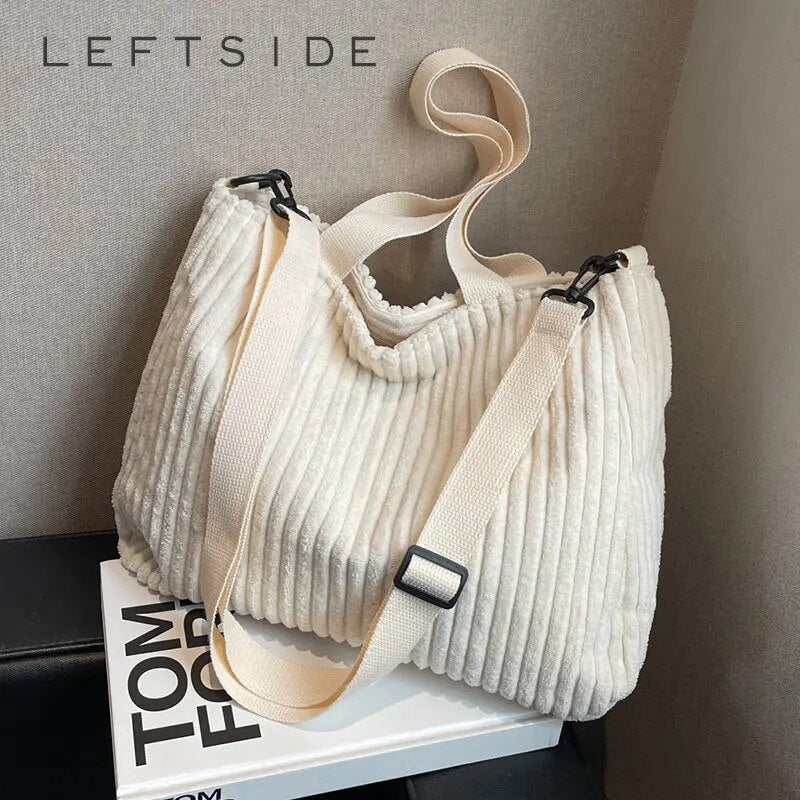 LEFTSIDE Solid Soft Corduroy Handbags for Women - Premium Tote Bags from Craftklart Dropship - Just $16.50! Shop now at Craftklart.store